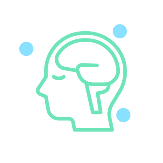 An icon to represent mental health conditions, consisting of a person's head and brain surrounded by 'noise'.