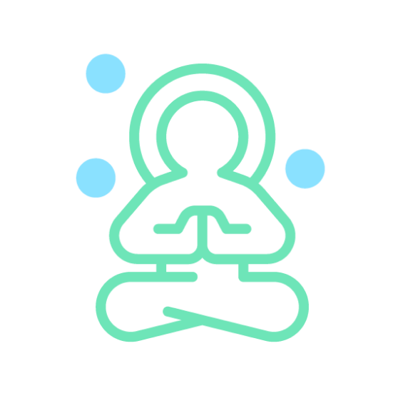 An icon representing stress and anxiety. The icon consists of a person meditating with a halo of clear thought, surrounded by 'noise'.