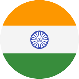 India Flag- Horizontal stripes starting from orange to white then green with a blue wheel in the centre