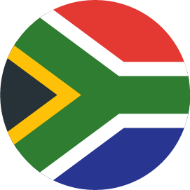 South Africa Flag- Green y shape with a black triangle on the left bordered by yellow and white stripes. the top is red, the bottom is blue and the y splits the flag into these sections